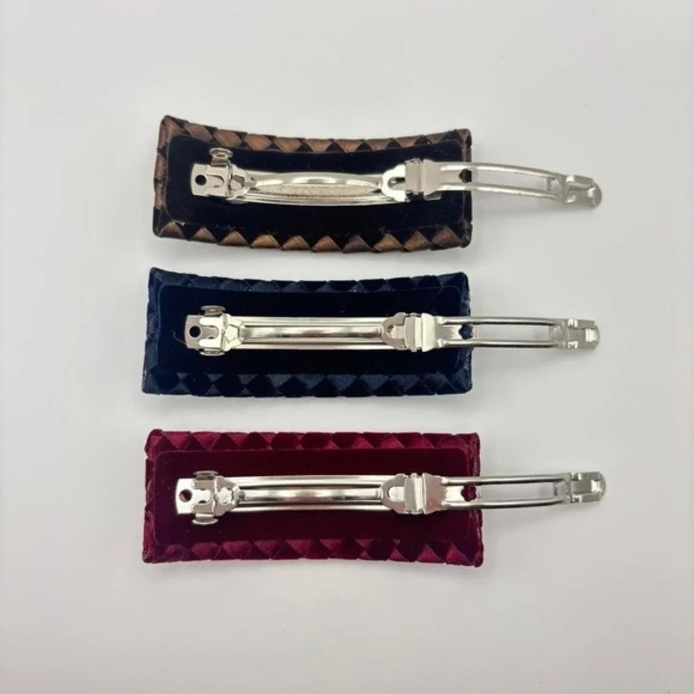 Velvet Satin Woven Intrecciato-Inspired Hair Clips Barrettes. Set of 3‎